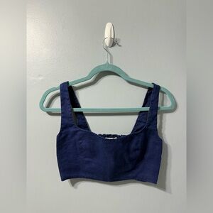 Reformation Linen Crop Top Navy Blue Size 0‎